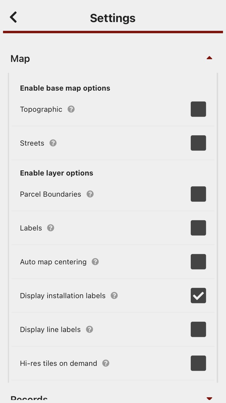 App setting map options